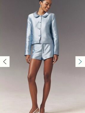 Reformation Light Blue Satin Button-Up Jacket
